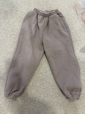 Kids Taupe Fleece Joggers with Elastic Waistband